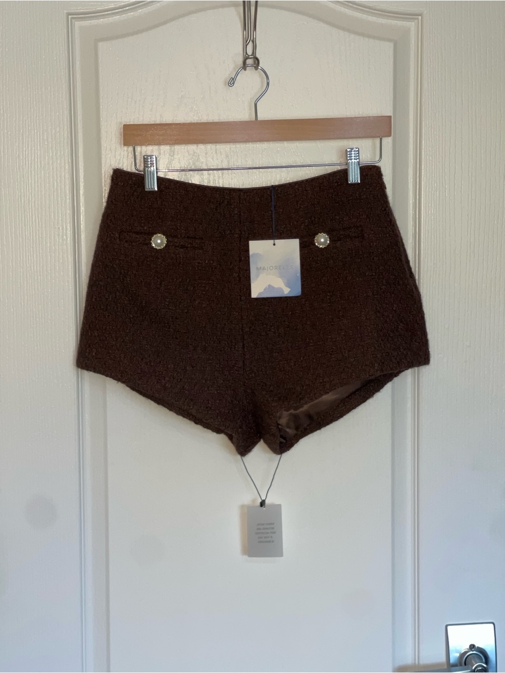 NEW MAJORELLE Riah Hot Shorts Chocolate Brown High-Rise Tweed Mini Shorts Medium - Picture 5 of 11